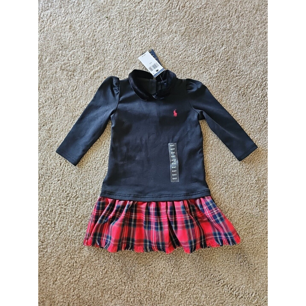 Ralph Lauren Black Top with Red Plaid Skirt Girls Dress